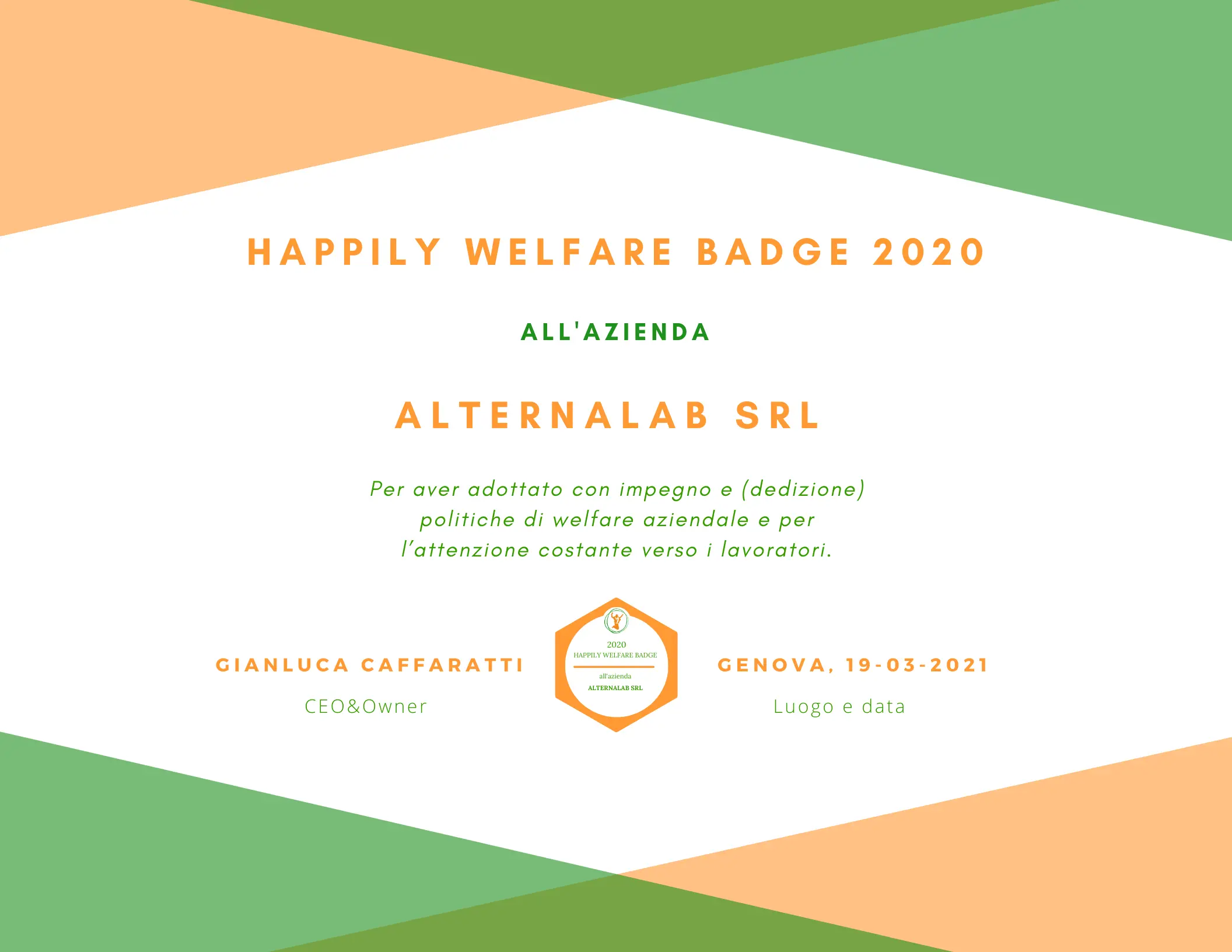 Attestato welfare Alternalab