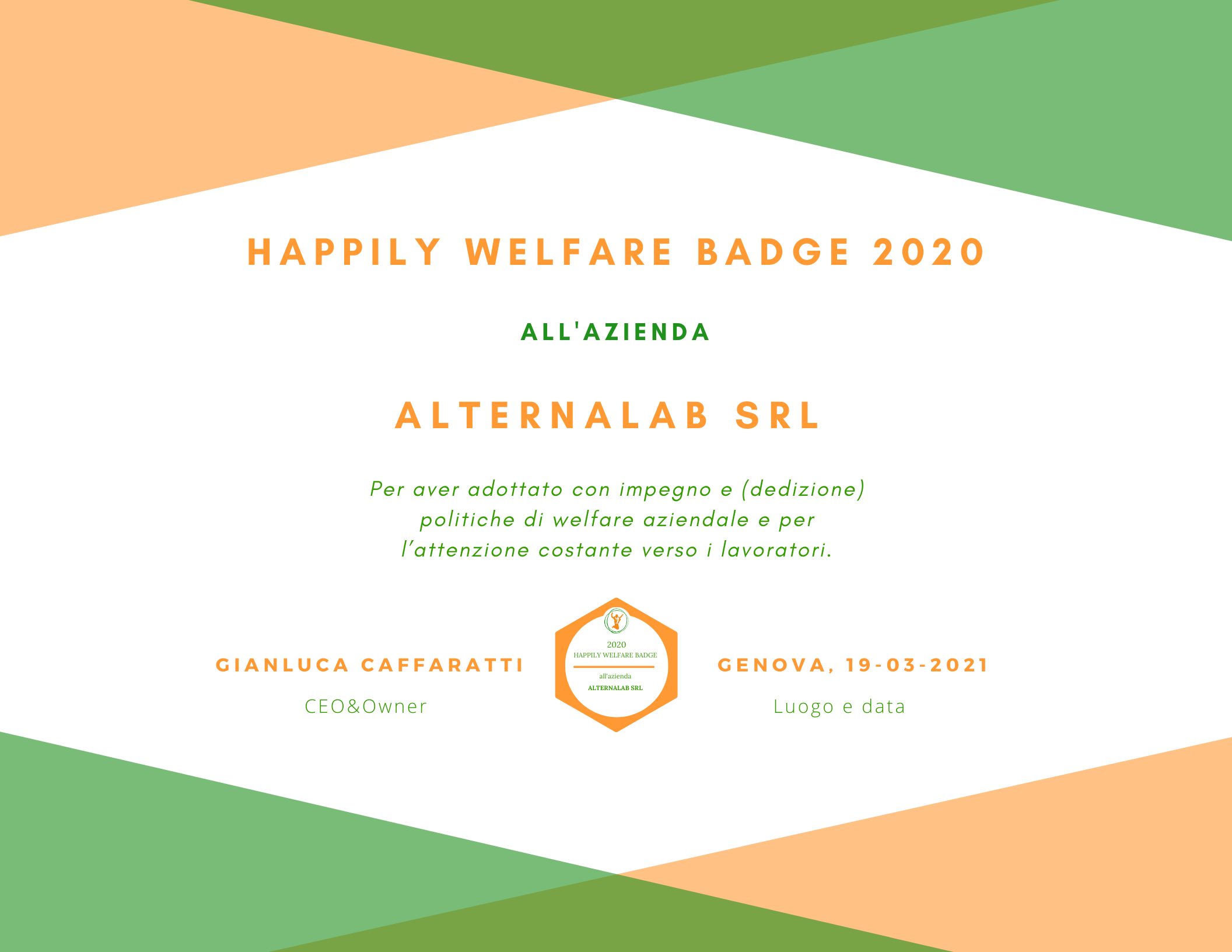 Attestato Welfare 2020